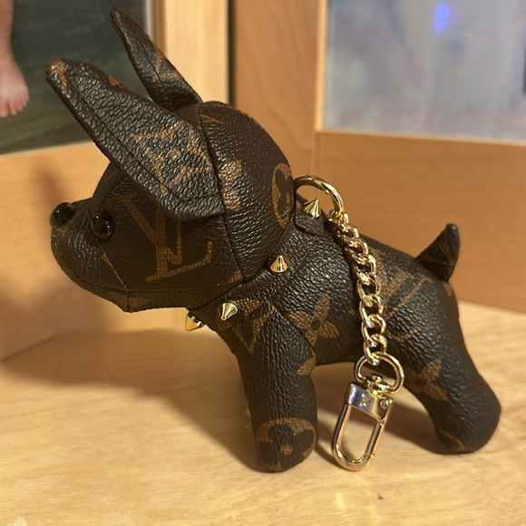 Upcycled Hand Made Classic LV Monogram x French Bulldog Keychain Bag Charm - Picture 4 of 7